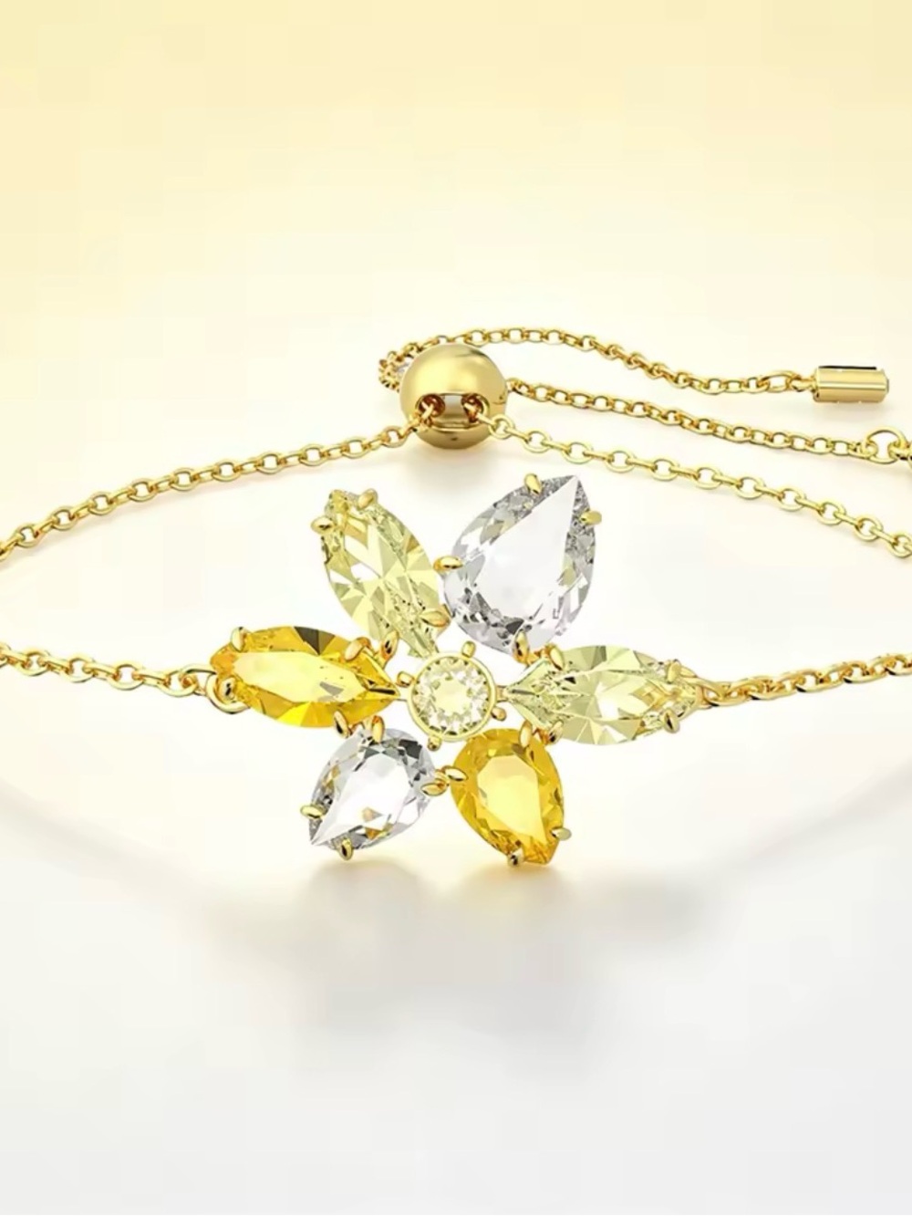 Swarovski Gold-Tone Yellow and Clear Crystal Flower Necklace - Picture 2 of 4
